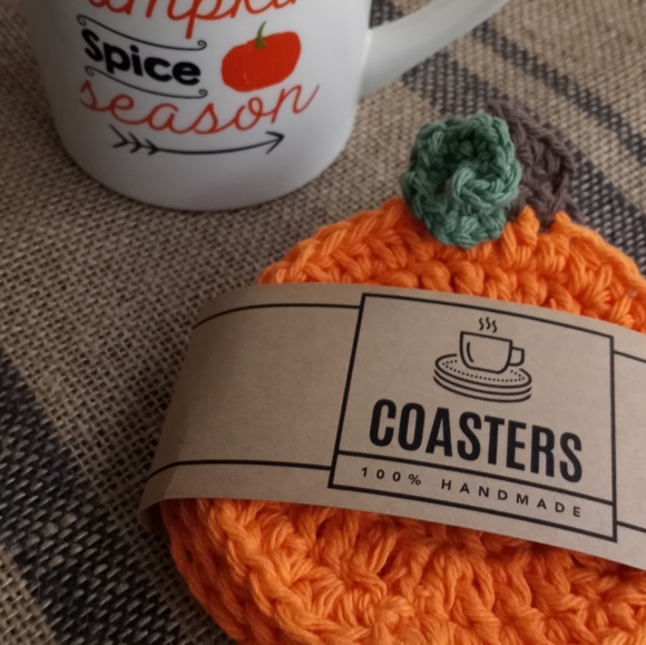 Pumpkin Coasters 4pc set handmade by seller crochet 100% cotton, hot or cold use - Picture 11 of 11